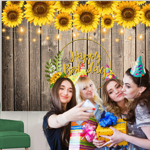 Toile de fond de photographie de texture de bois foncé de décoration de tournesol joyeux anniversaire