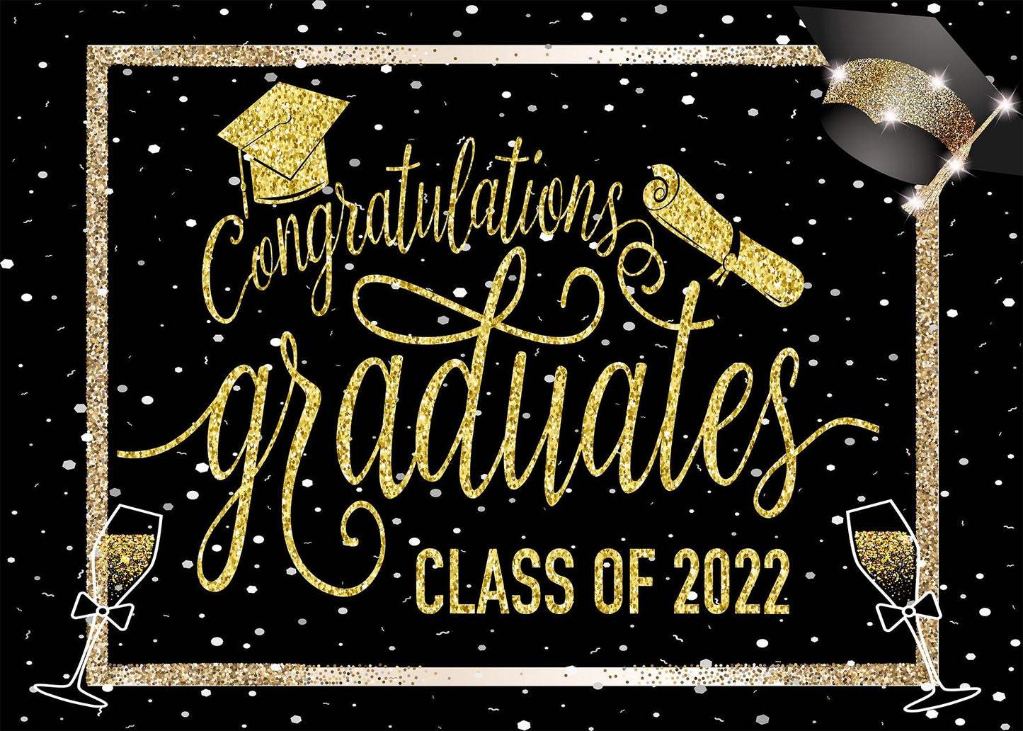 Toile de fond de fête de remise des diplômes noir et or félicitations de photographie 2022 félicitations TKH1853