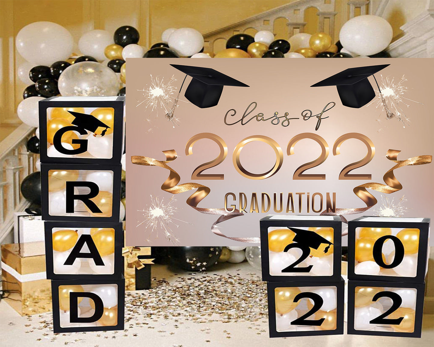 Toile de fond de graduation ballons décoration classee de 2022 photographie idées TKH1861