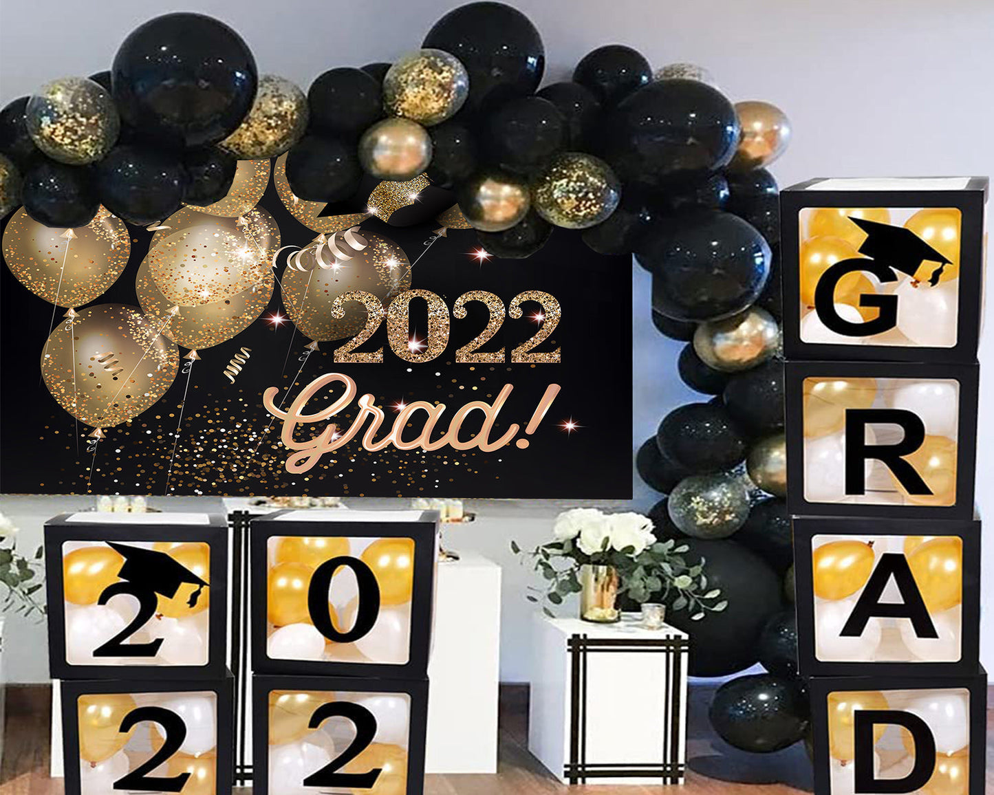 Toile de fond de ballon d'or graduation classe of 2022 pour la photographie TKH1869