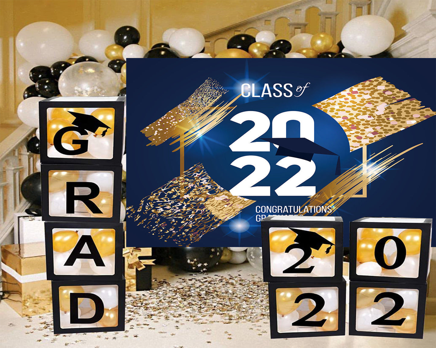 Toile de fond de graduation bleu foncé félicitations classee de 2022 fond de photographie TKH1875
