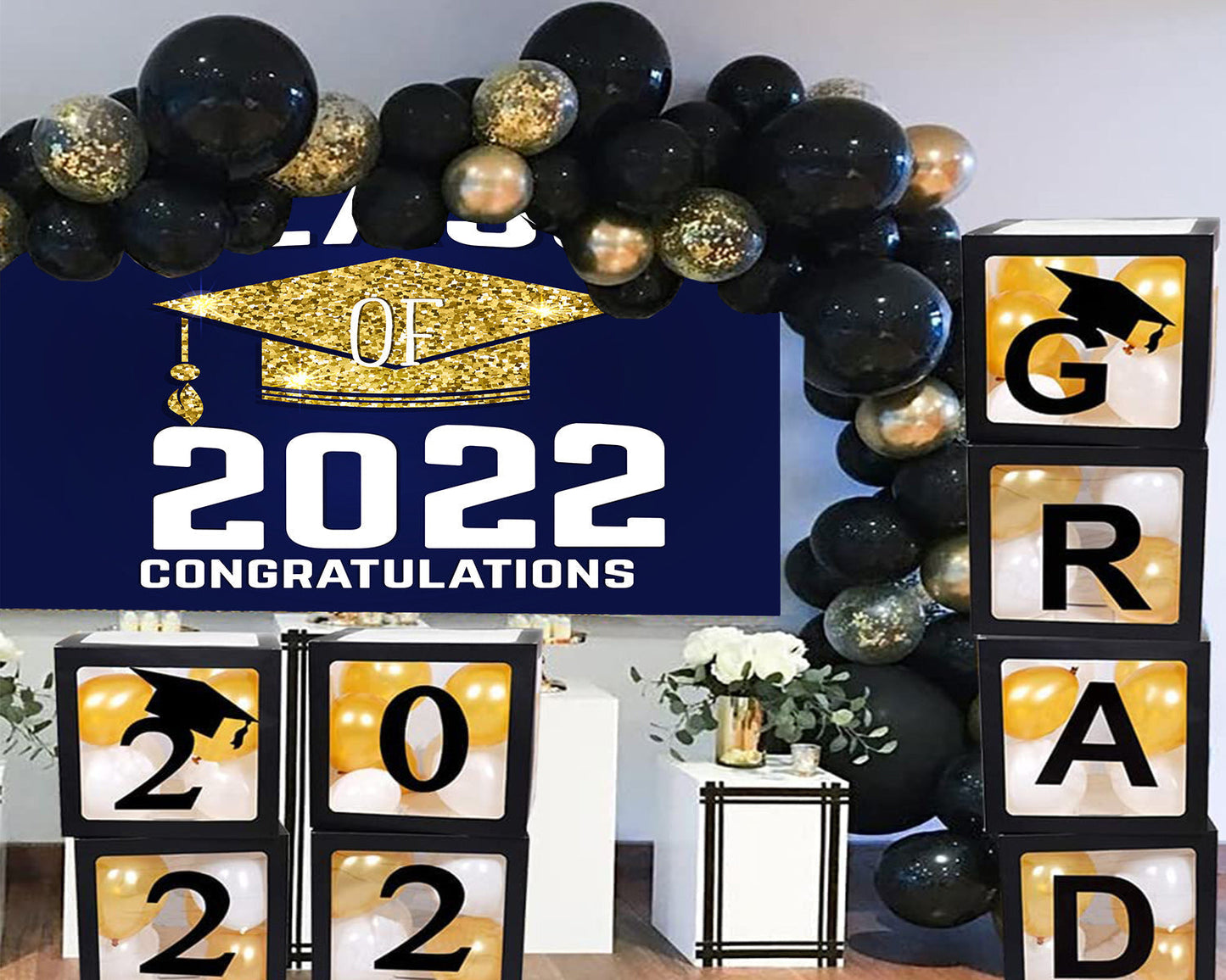 Toile de fond de chapeau de célibataire bleu foncé 2022 de fête de remise des diplômes pour la photographie TKH1876