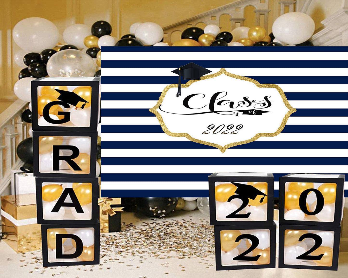 Toile de fond décorations de remise des diplômes à fond rayé classee de 2022 pour la photographie TKH1879