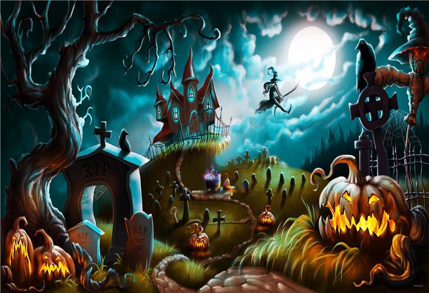 Toile de fond décors de photographie d'Halloween de sorcière drôle de nuit