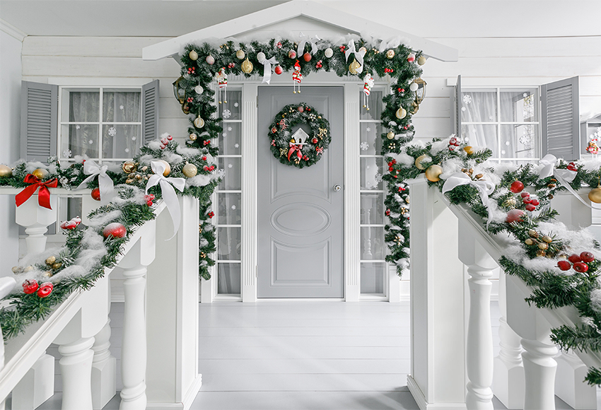 Toile de fond de décoration de porte blanche de photo de Noël photographie