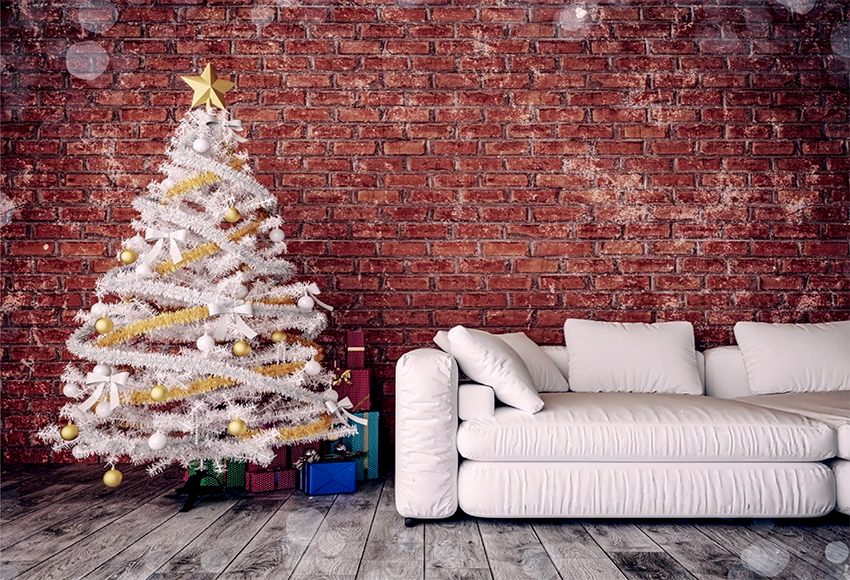 Toile de fond du festival de Noël de mur de briques brunes