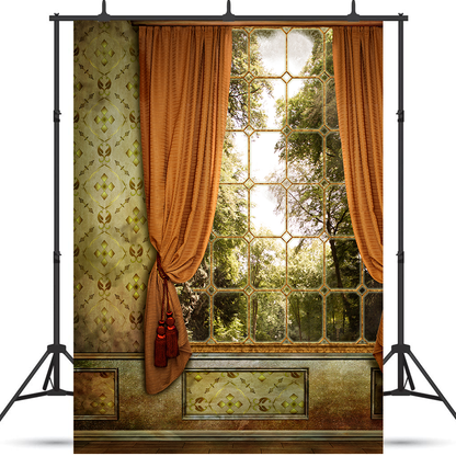 Toile de fond de chambre vintage avec fenêtre et rideau pour la photographie SBH0291