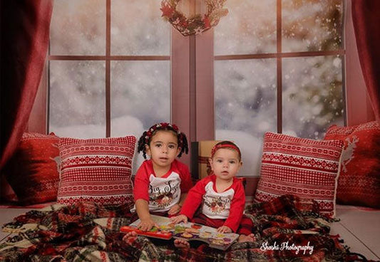 Toile de fond décors de photographie de Noël de fenêtre pour la photographie