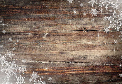 Toile de fond de photographie de mur en bois foncé de flocon de neige pour Noël