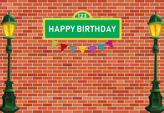 Toile de fond de joyeux anniversaire de mur de briques rouges pour la photo de bébé