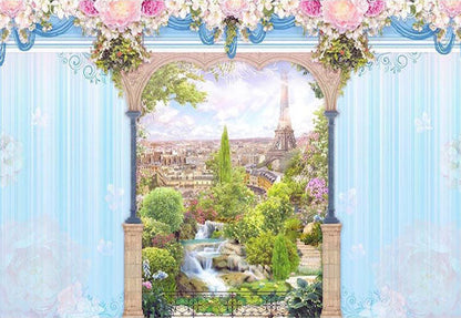 Toile de fond de la mariage fleurs donnent sur l'extérieur de la porte rideau de glacede