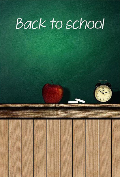 Toile de fond de retour à l'école imprimé sur tableau noir et plancher de bois pour les étudiants