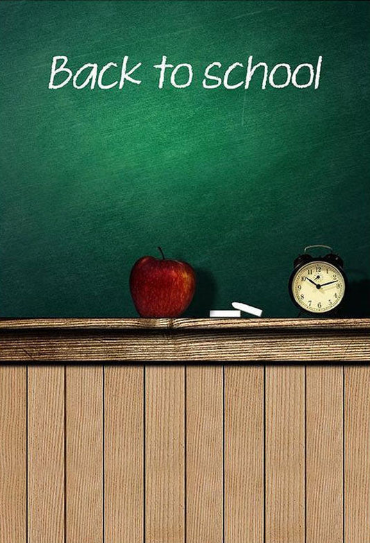 Toile de fond de retour à l'école imprimé sur tableau noir et plancher de bois pour les étudiants