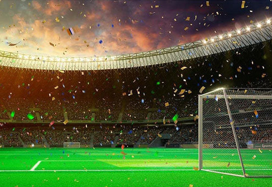 Toile de fond de coucher de soleil fond d'herbe verte fond de photographie de terrain de football