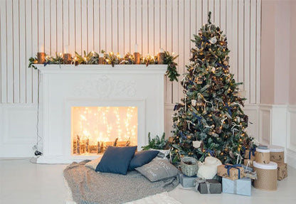 Toile de fond d'arbre de Noël de mur en bois blanc pour la photographie