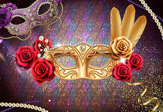 Toile de fond de photographie d'or pour bal masqué