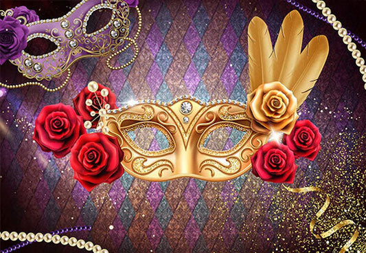 Toile de fond de photographie d'or pour bal masqué