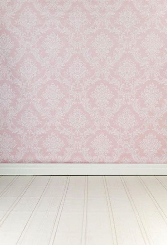 Toile de fond de mur damassé rose imprimé le fond de plancher en bois pour la photographie