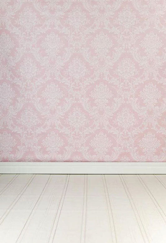 Toile de fond de mur damassé rose imprimé le fond de plancher en bois pour la photographie