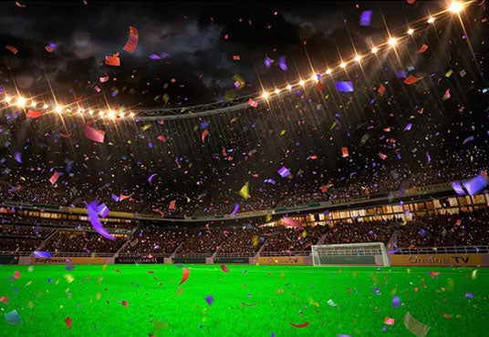 Toile de fond de photographie de terrain de football de nuit d'herbe verte de sports