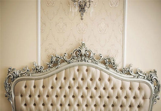 Toile de fond de têtes de lit jaunes pour décors de photographie de chambres à coucher