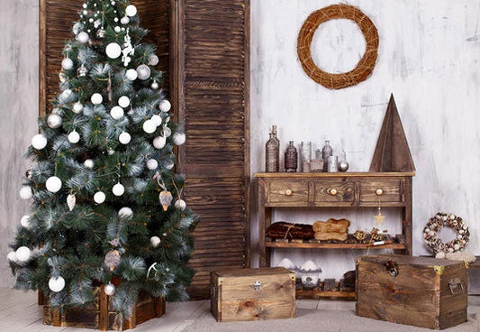 Toile de fond décor en bois brun décors de cloche blanche de Noël
