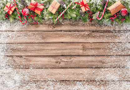 Toile de fond de photographie de planche de bois de flocon de neige fond de cadeau de Noël