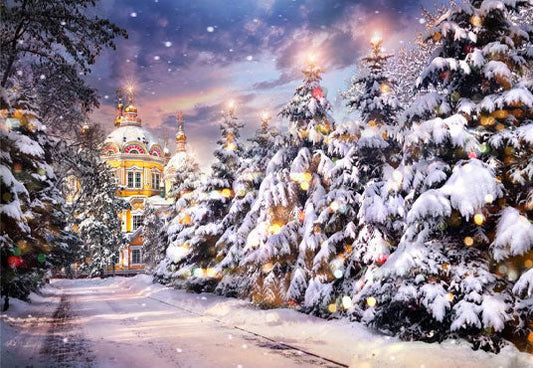 Toile de fond neige hiver château bonne année