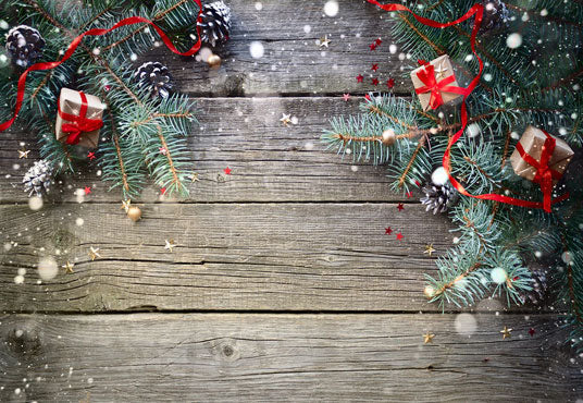 Toile de fond de cadeau de Noël mur en bois photographie planche de pin