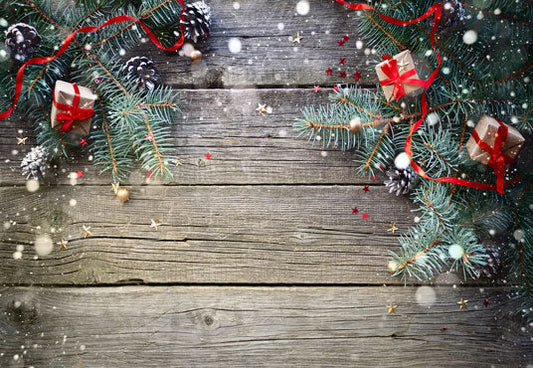 Toile de fond de cadeau de Noël mur en bois photographie planche de pin
