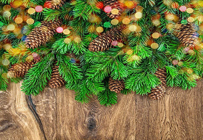 Toile de fond de photographie de mur en bois de branche de pin pour Noël