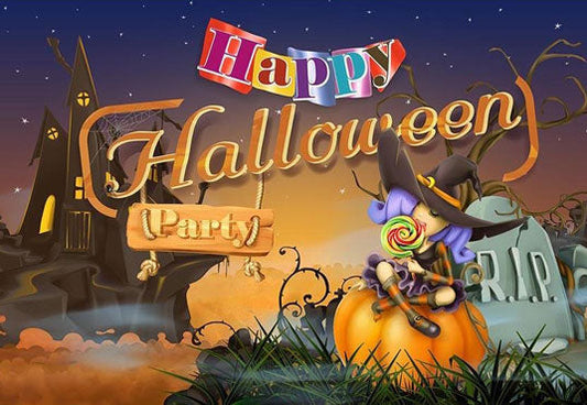 Toile de fond de château de nuit avec fond de citrouille fond de photographie de fête d'Halloween
