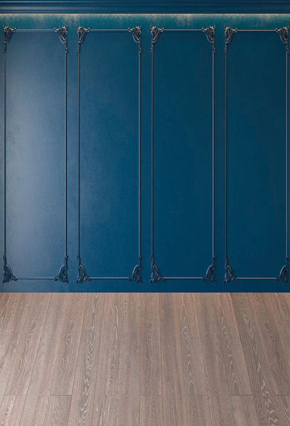 Toile de fond décors de photo de plancher de bois de mur bleu royal pour la mariage