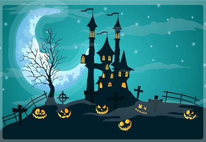 Toile de fond de studio photo d'Halloween de lune de château noir