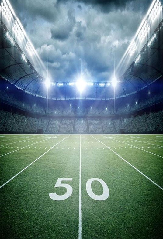 Toile de fond de terrain de football de sport lumières vives fond de photographie de stade de nuit de prairie