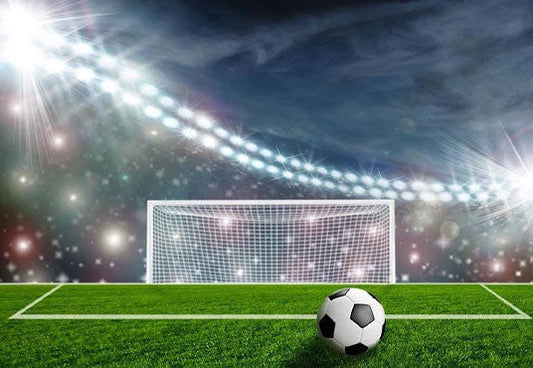 Toile de fond de sports de football sous les lumières vives fond de photographie de terrain de football