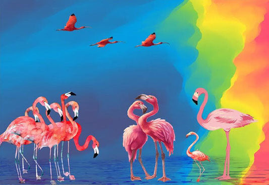 Toile de fond de photo d'anniversaire flamant arc-en-ciel
