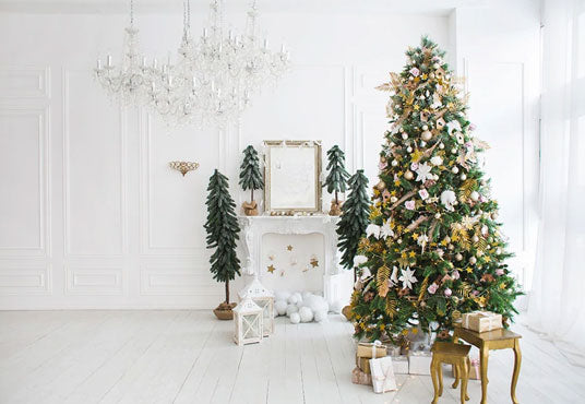 Toile de fond décors de rideaux en bois de Noël blanc pour les photos