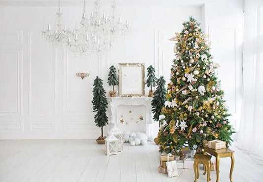 Toile de fond décors de rideaux en bois de Noël blanc pour les photos