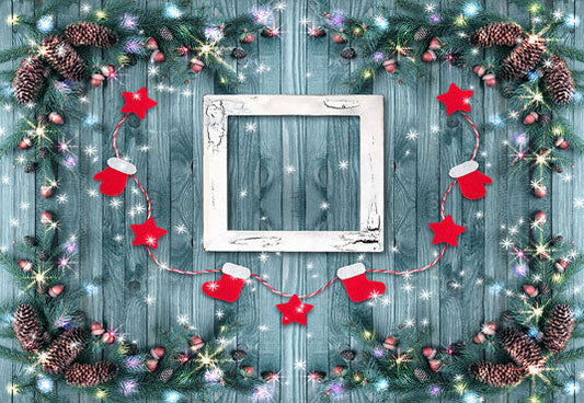 Toile de fond décor de branche de pin de photographie en bois pour Noël