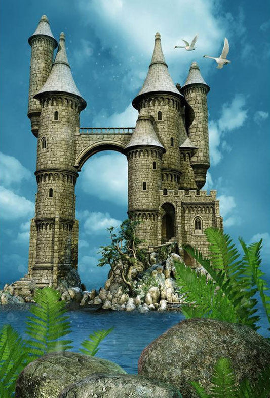 Toile de fond de château dans l'eau pour la photographie