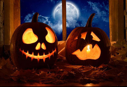 Toile de fond de fenêtre Halloween citrouille lumière photographie