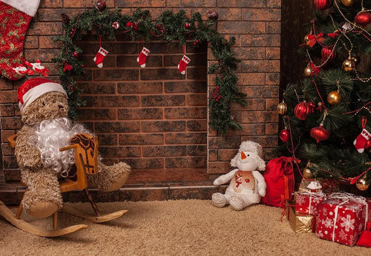 Toile de fond mur de briques cheminée de studio photo de Noël