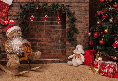 Toile de fond mur de briques cheminée de studio photo de Noël