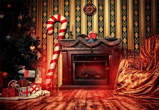 Toile de fond de photo de Noël de cheminée de plancher en bois vintage