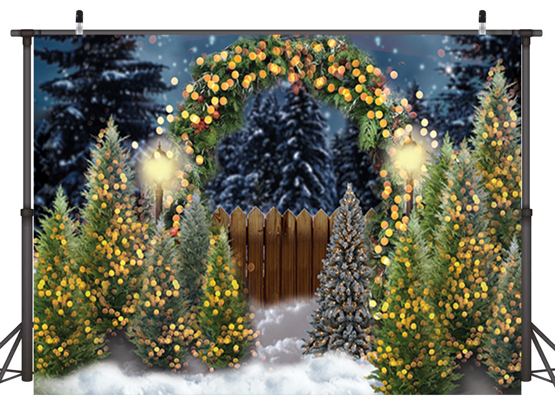 Toile de fond de jardin de neige avec des sapins de Noël pour la photographie SBH0264