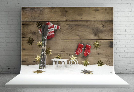 Toile de fond de ski neige hiver étoile d'or photographie décors