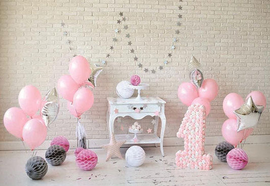 Toile de fond de photo d'anniversaire de princesse rose 1er bébé