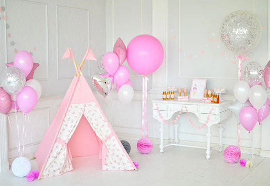 Toile de fond décors d'anniversaire de décor de photo de bébé de tente rose