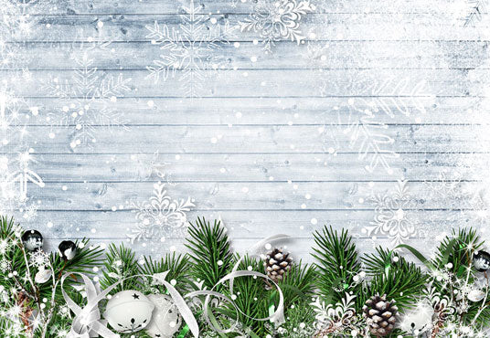 Toile de fond de branches de pin de Noël flocons de neige fond de photographie de mur en bois